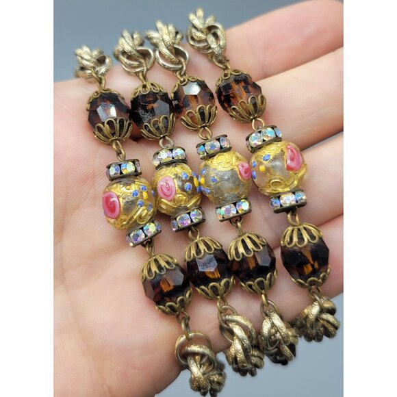 Vintage HOBÉ Signed Venetian Wedding Cake Amber Look Beaded Layered Bracelet B1A - Picture 4 of 10